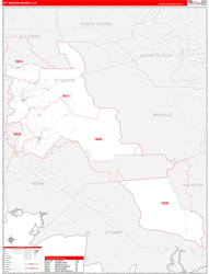 St. MartinParish (County), LA Wall Map Zip Code Red Line Style 2024